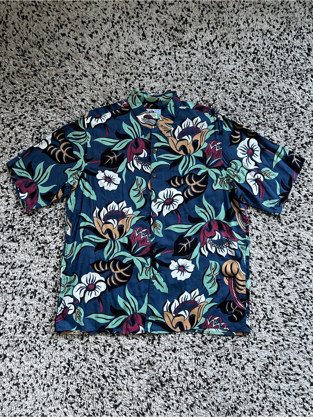 Reyn Spooner Floral Print Hawaiian Shirt Lightweight Rayon Short Sleeve Men’s L
